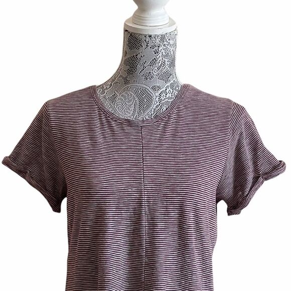 Rag & Bone/Jean Stripe Crewneck Tee Burgundy Size Medium - Picture 4 of 9